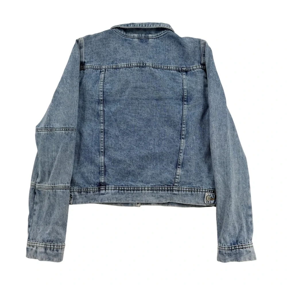 Free People Womens Light Wash Denim Trucker Jacket Blue Size L Cotton Blend Crop - Picture 2 of 9